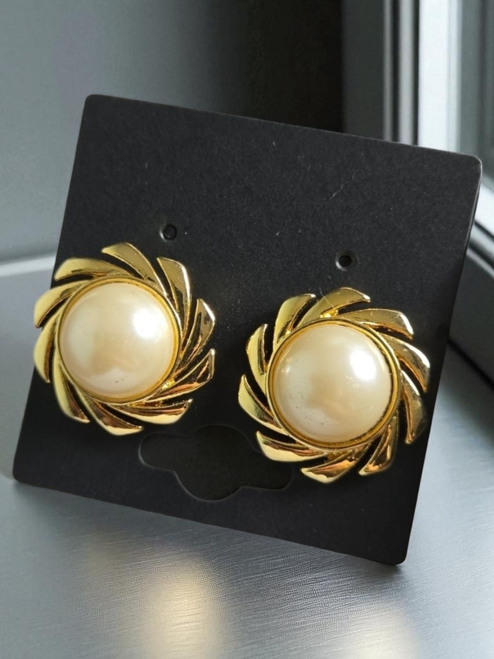Vintage Gold and Cream Pearl-Style Swirl Clip Earrings